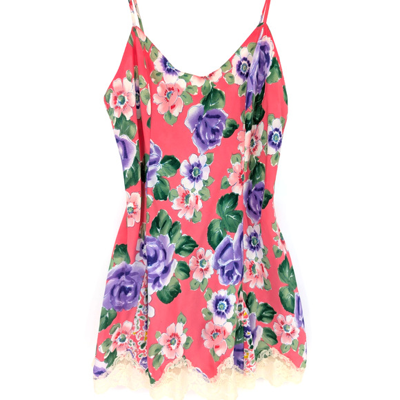 VTG 90s Y2K Victorias Secret Gold Label Pink Fairy Floral Lace Trim Slip Dress S - Picture 1 of 8